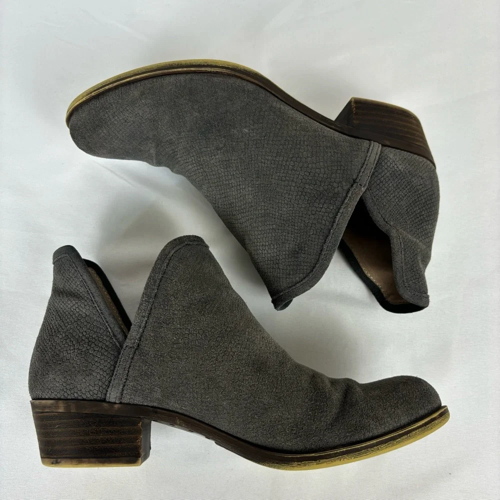 Lucky Bashina Ankle Boots Leather Heeled Slip On Classic Booties Gray Size 7.5
